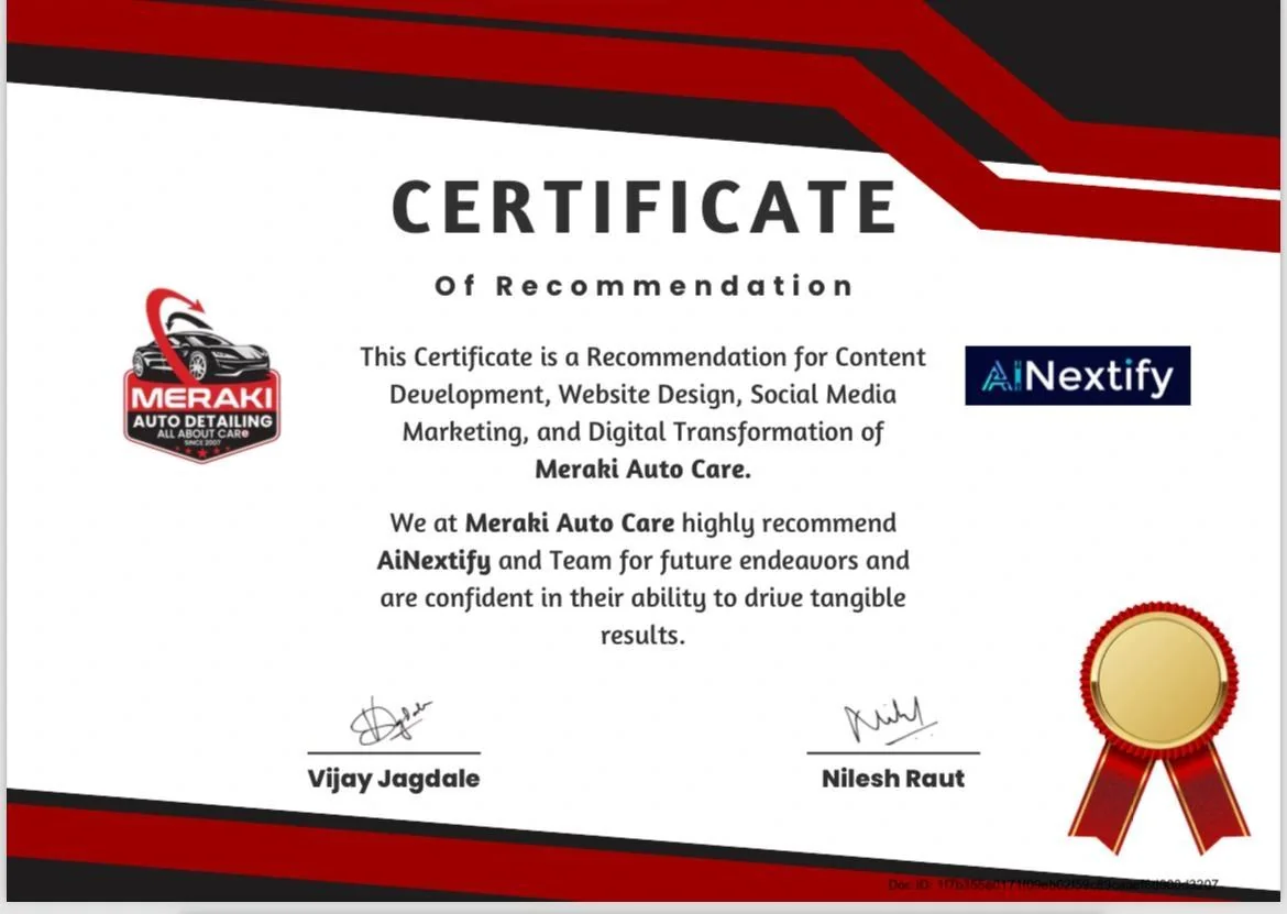 Meraki Auto Care recommendation,  AInextify & Team